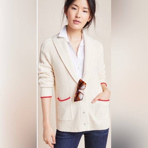 Anthropologie Lobster intarsia Cardigan Sweater Nautical Coastal Nantucket - Picture 6 of 12